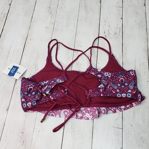 New! Arizona Jean Co Bikini Swim Top Wine Floral - Picture 2 of 6